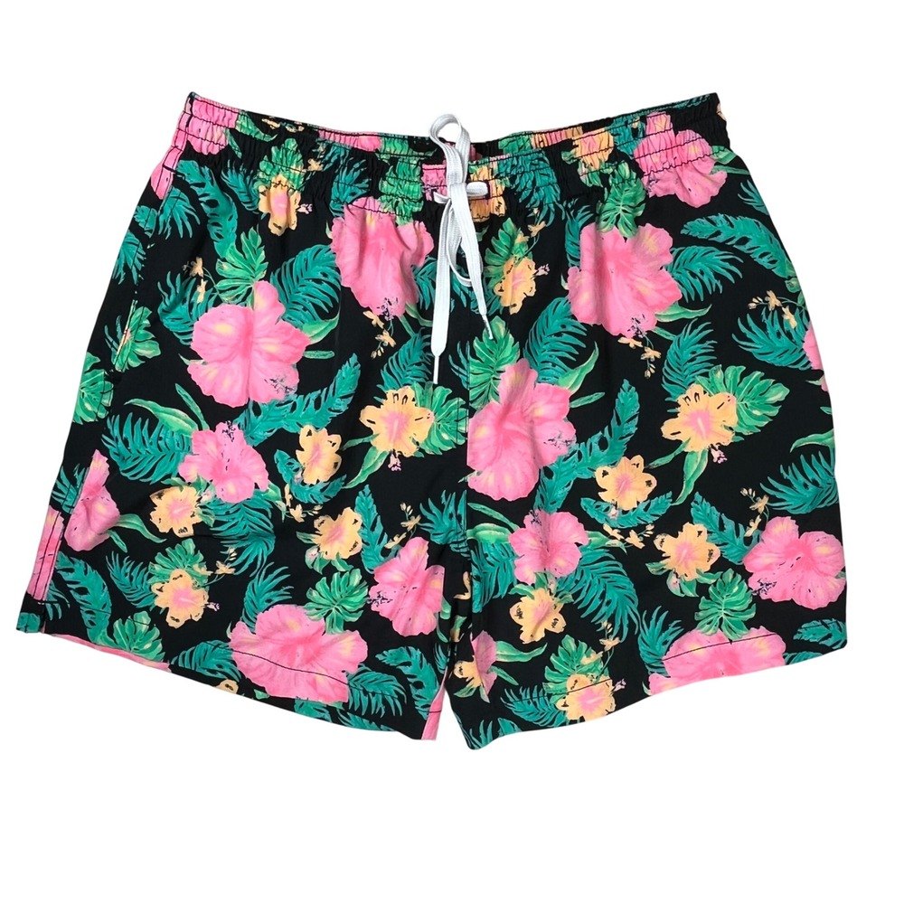 Chubbies Swim Trunks Men XL Black Pink Floral Tropical 5.5 Inseam Drawstring